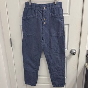 Sundance Linen Blend Blue High Rise Straight Ankle Pants Size 4